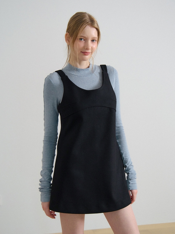 SLEEVELESS WOOL MINI ONEPIECE_BLACK