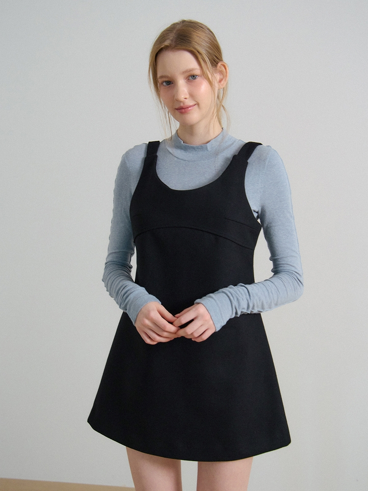 SLEEVELESS WOOL MINI ONEPIECE_BLACK