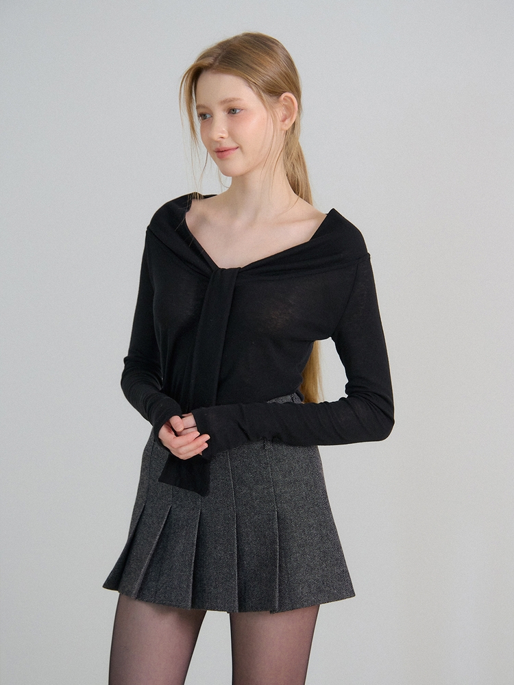 PLEATS MINI SKIRT_CHARCOAL