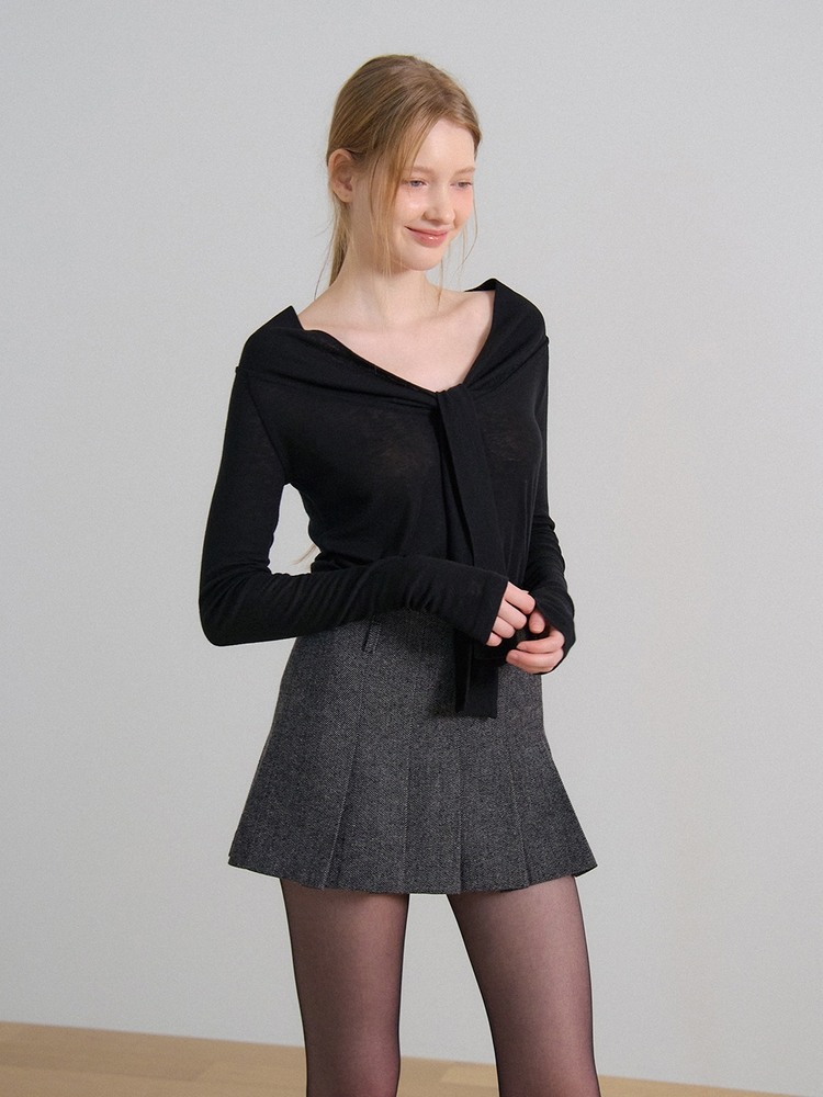 PLEATS MINI SKIRT_CHARCOAL