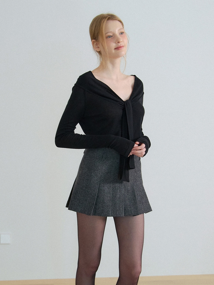 PLEATS MINI SKIRT_CHARCOAL