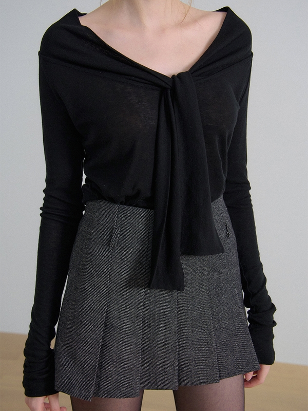 PLEATS MINI SKIRT_CHARCOAL