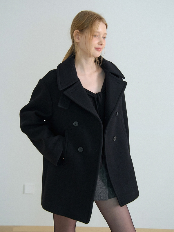 DOUBLE BREASTED BUTTON HALF COAT_BLACK