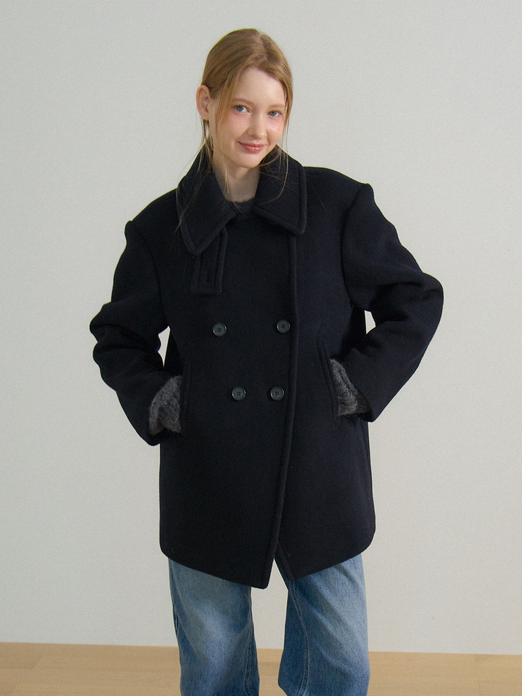 DOUBLE BREASTED BUTTON HALF COAT_NAVY