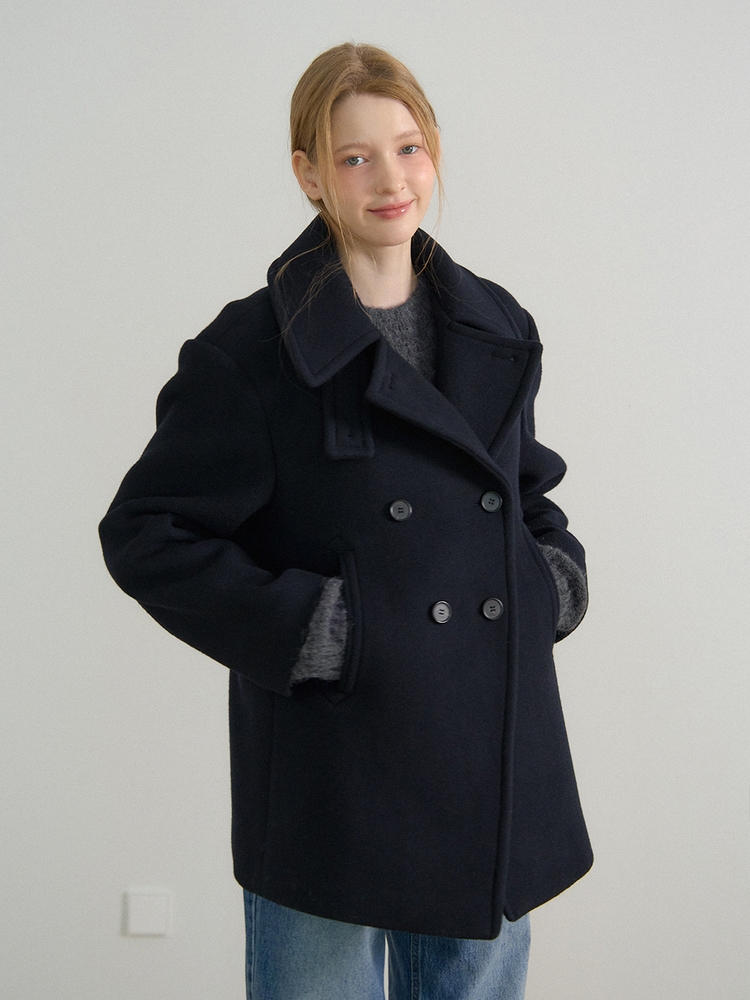 DOUBLE BREASTED BUTTON HALF COAT_NAVY