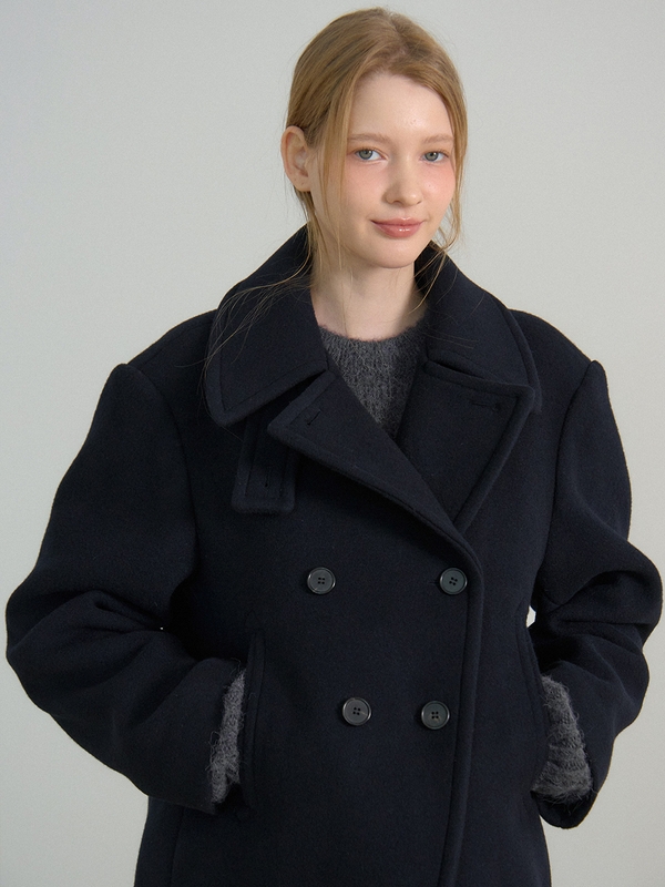 DOUBLE BREASTED BUTTON HALF COAT_NAVY