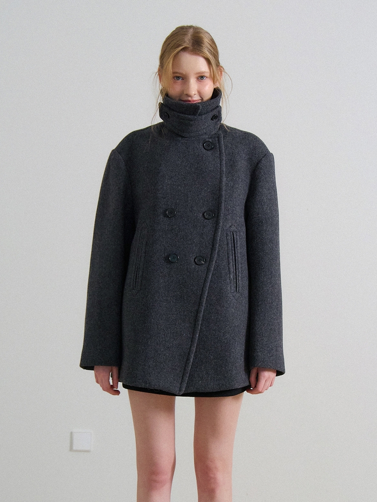 DOUBLE BREASTED BUTTON HALF COAT_CHARCOAL