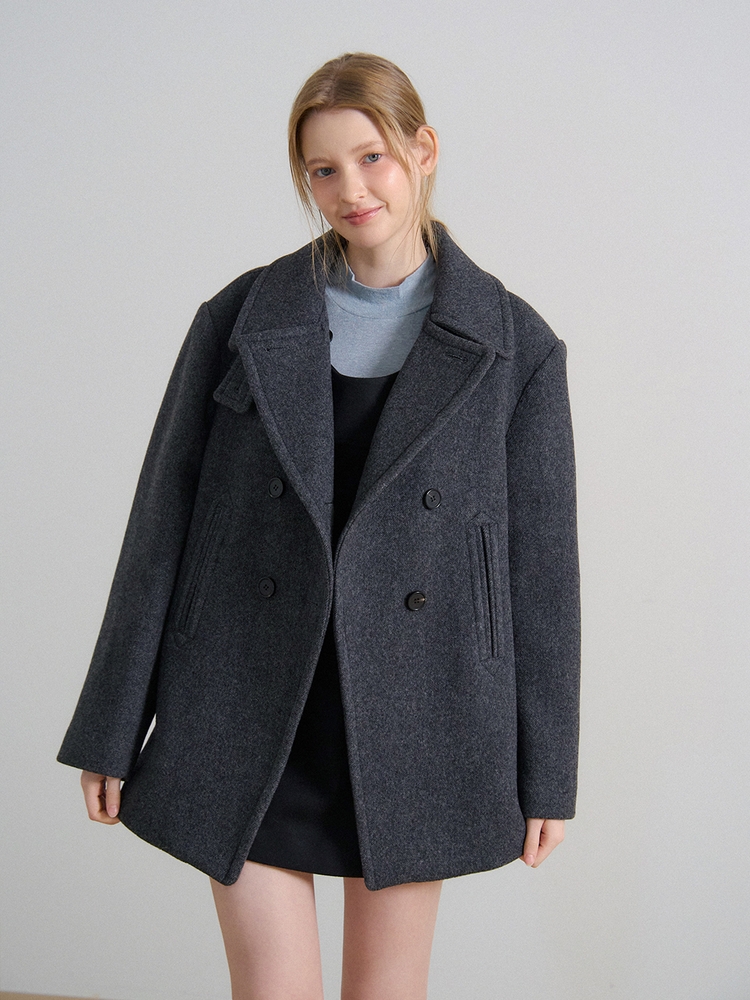 DOUBLE BREASTED BUTTON HALF COAT_CHARCOAL