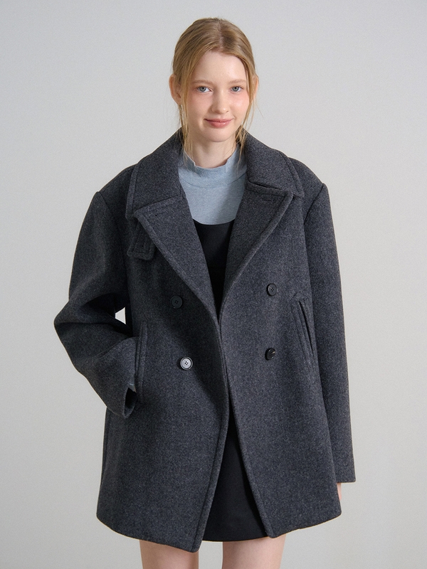 DOUBLE BREASTED BUTTON HALF COAT_CHARCOAL