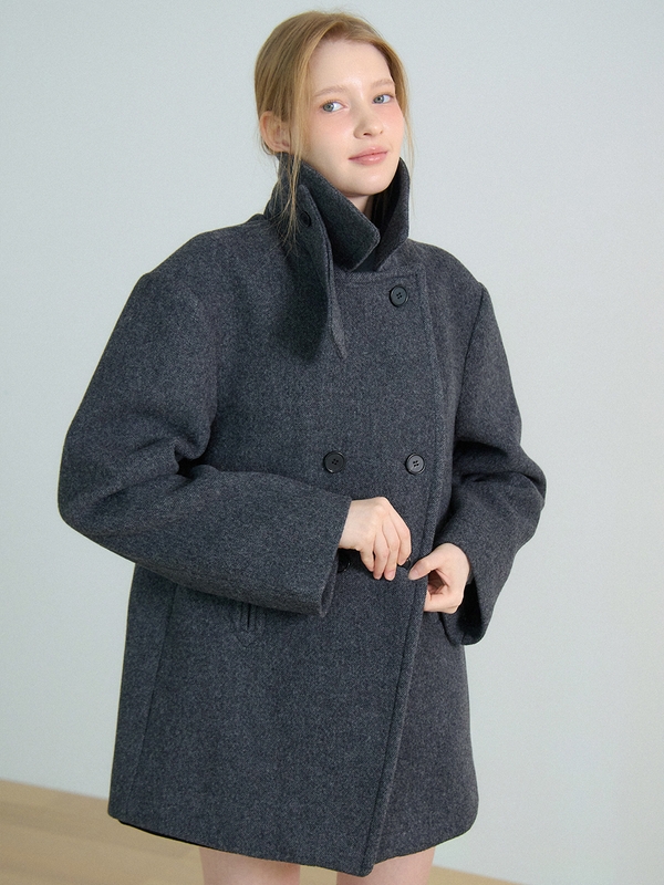 DOUBLE BREASTED BUTTON HALF COAT_CHARCOAL