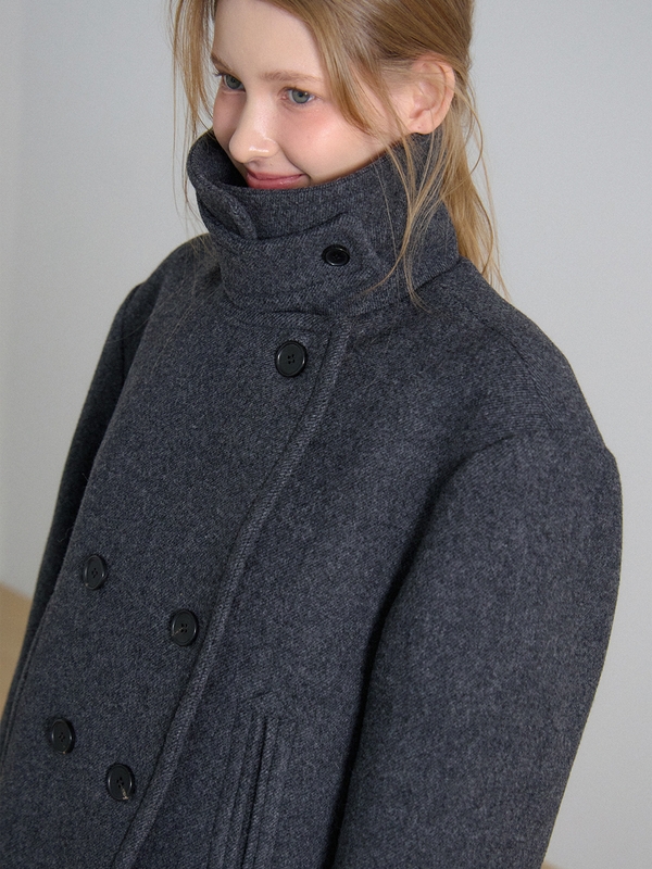 DOUBLE BREASTED BUTTON HALF COAT_CHARCOAL