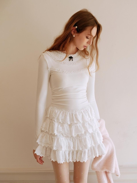 01/17 예약배송_Cest_White lace layer dress