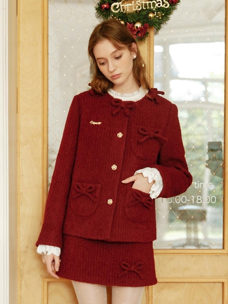 Cest_Holiday red ribbon wool jacket