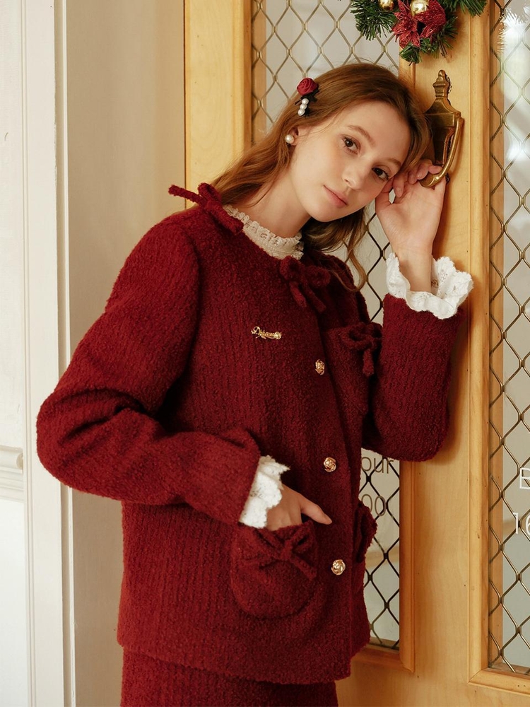 Cest_Holiday red ribbon wool jacket