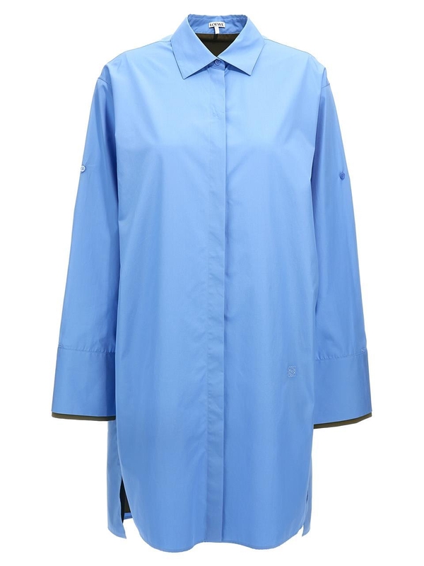 로에베 FW24 Chemisier dress S359Y09XED5690 Light Blue