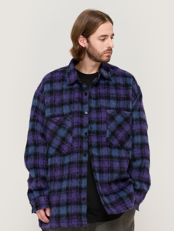 OVERSIZED WOOL CHECK SHIRT JACKET (PURPLE)