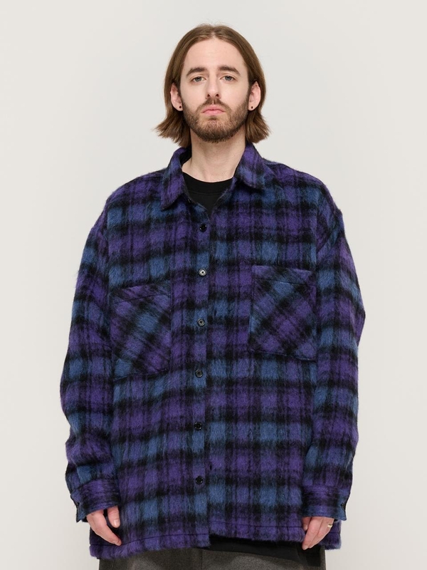 OVERSIZED WOOL CHECK SHIRT JACKET (PURPLE)