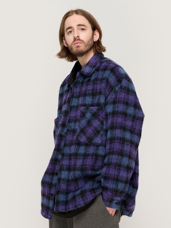 OVERSIZED WOOL CHECK SHIRT JACKET (PURPLE)