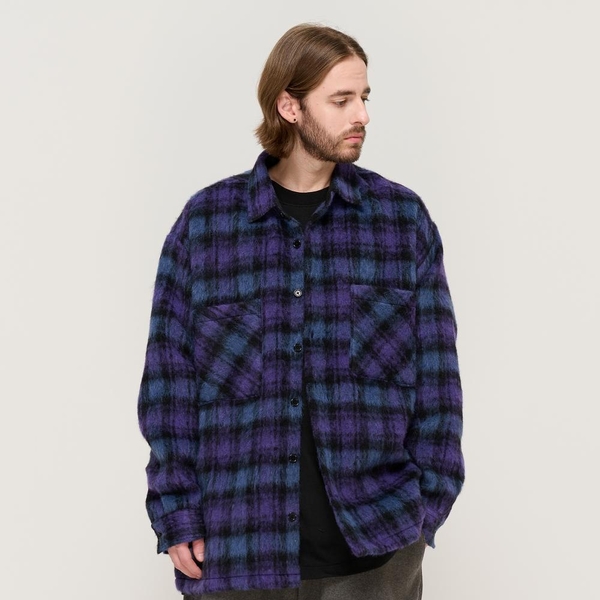 OVERSIZED WOOL CHECK SHIRT JACKET (PURPLE)