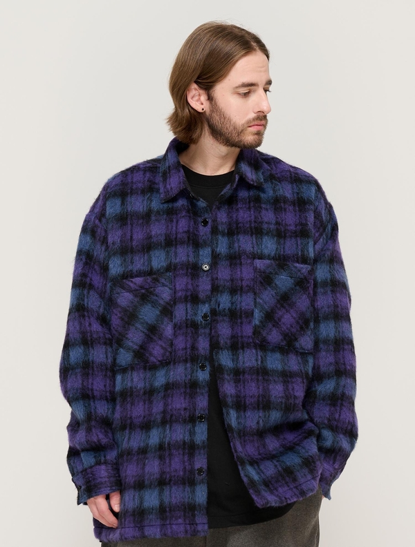 OVERSIZED WOOL CHECK SHIRT JACKET (PURPLE)