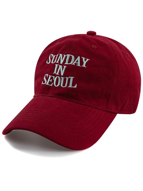 SUNDAY IN SEOUL 코튼 피치 볼캡-레드와인