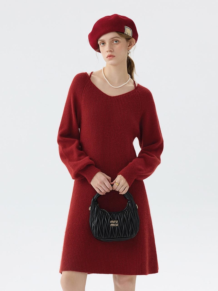 WD_V-neck knitted dress