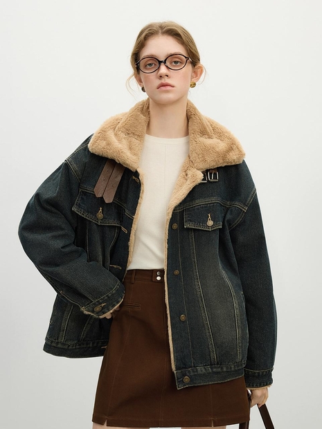 WD_Vintage denim fur jacket