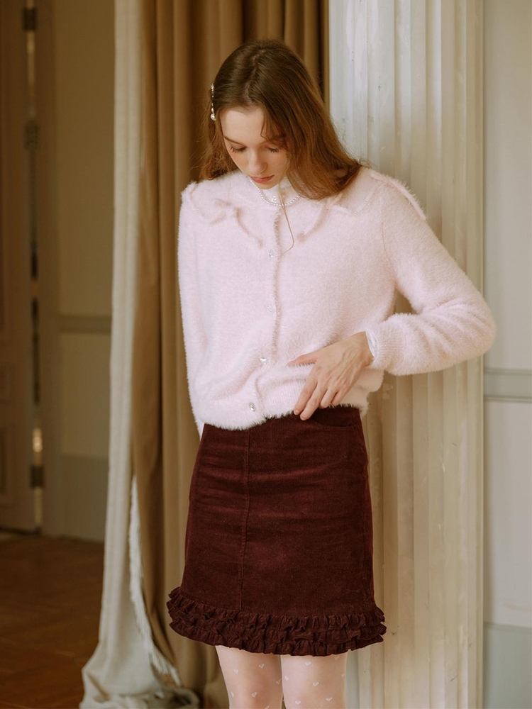 Cest_Ruffled corduroy skirt