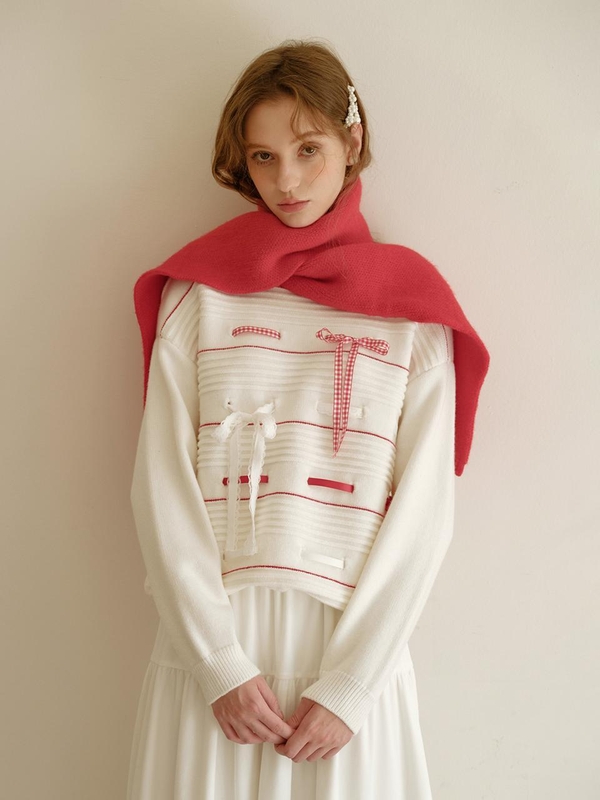 12/26예약배송_Cest_Ribbon stripe round neck sweater