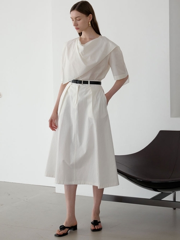 Pintuck A-line Skirt _White