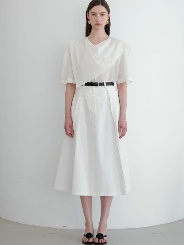 Pintuck A-line Skirt _White