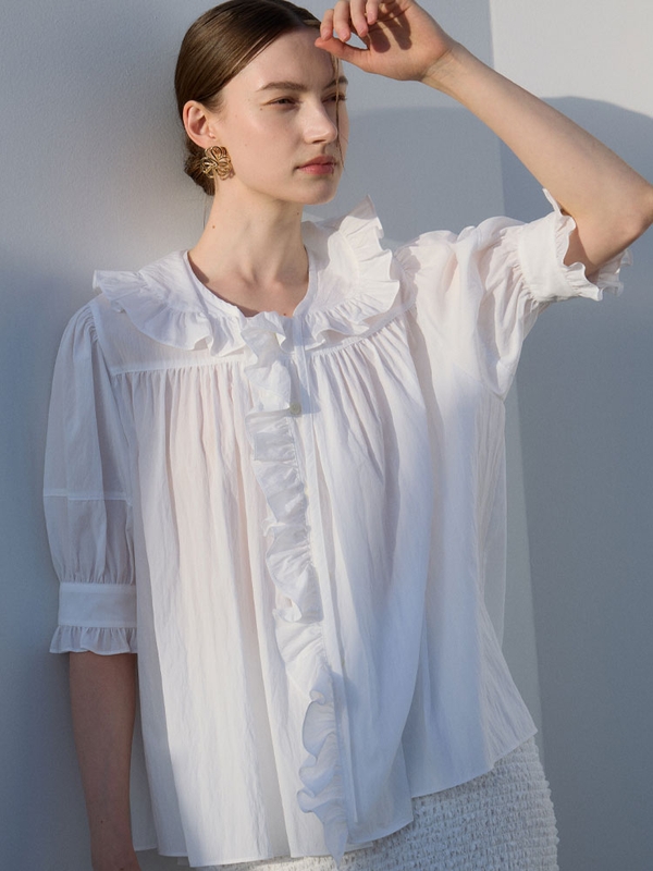 Sailor Collar Frill Blouse_White