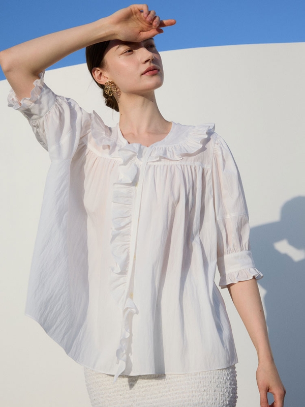 Sailor Collar Frill Blouse_White