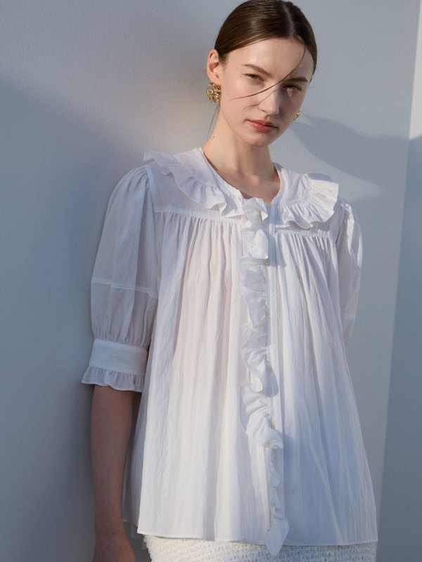 Sailor Collar Frill Blouse_White