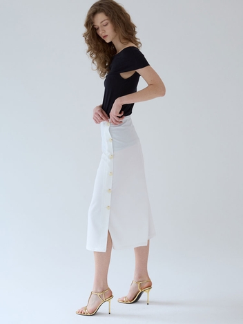 button point slit skirt - White