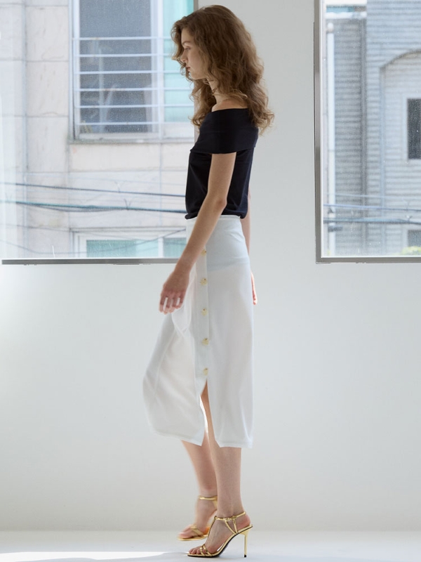 button point slit skirt - White