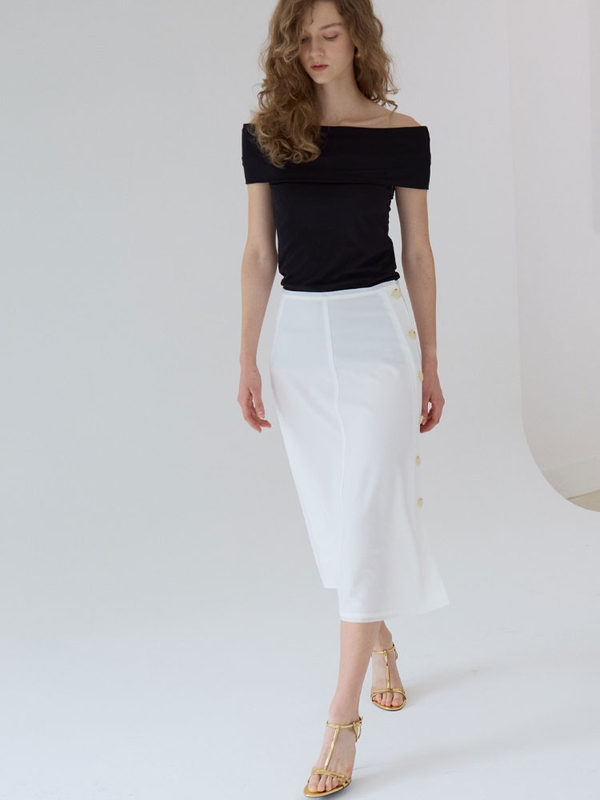 button point slit skirt - White