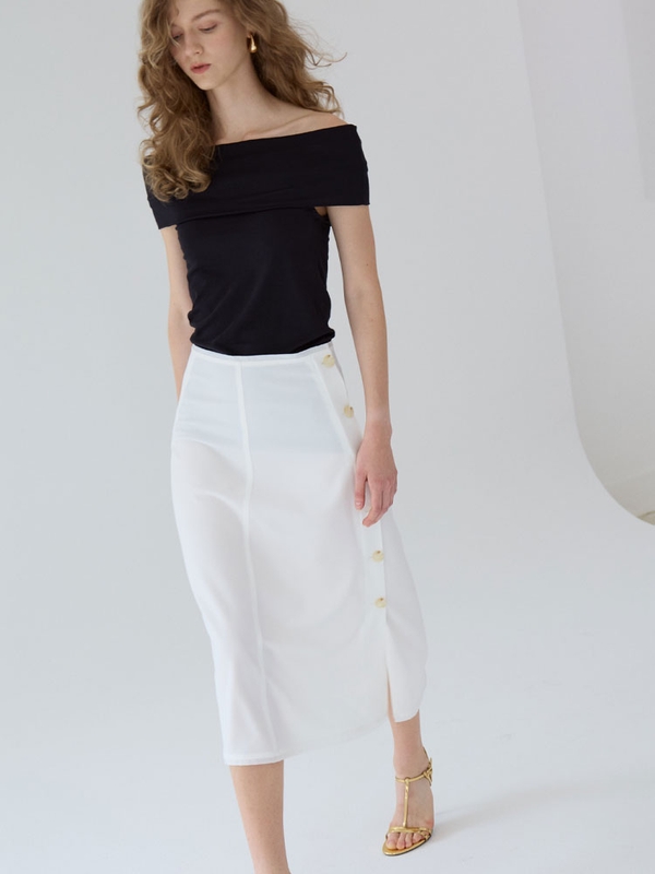 button point slit skirt - White