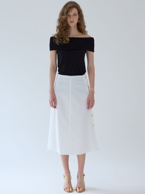 button point slit skirt - White