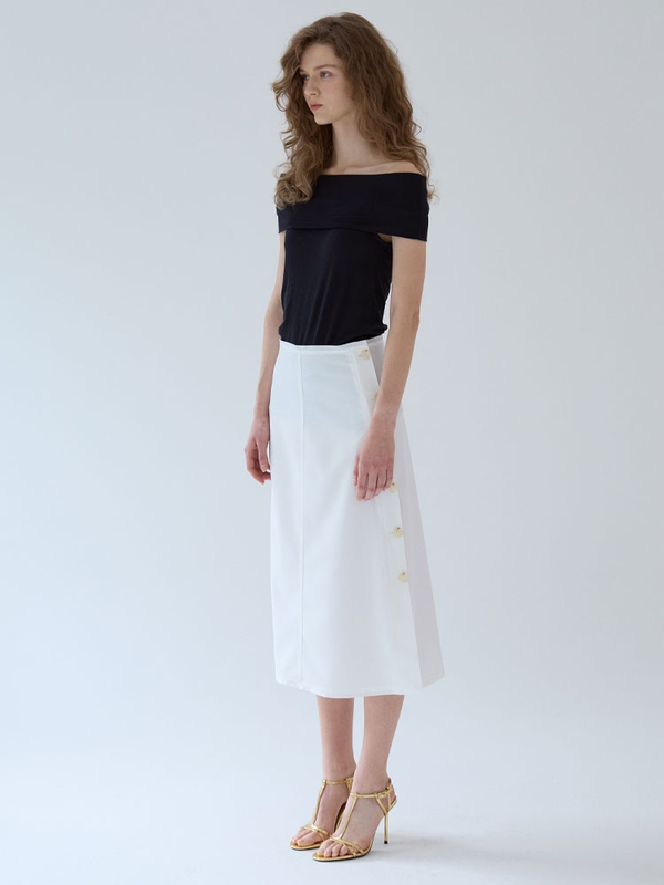 button point slit skirt - White