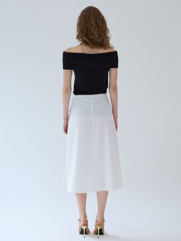 button point slit skirt - White