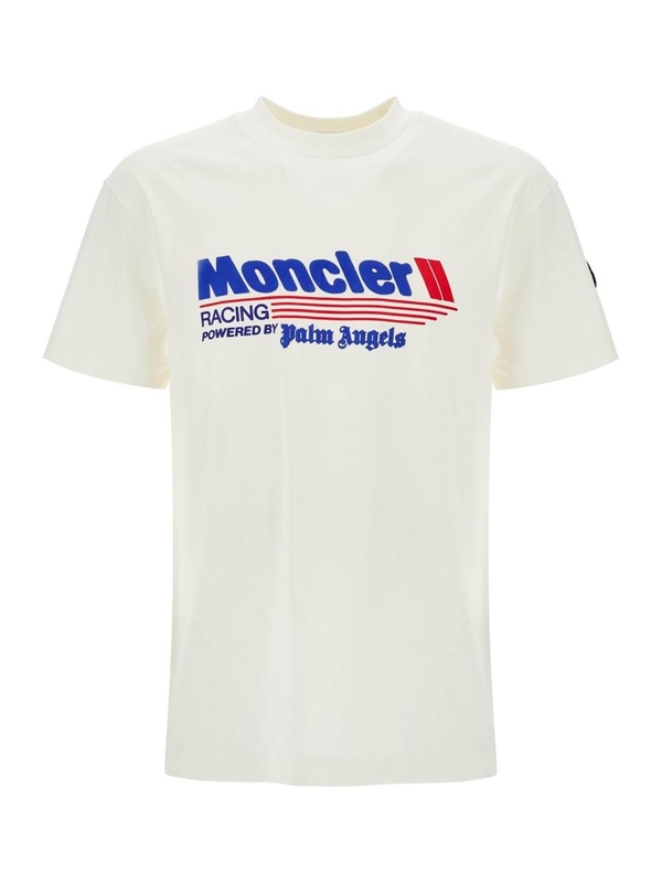 몽클레르 X 팜엔젤스 FW24 white cotton t-shirt with racing logo 8C000 03 89AKK WHITE