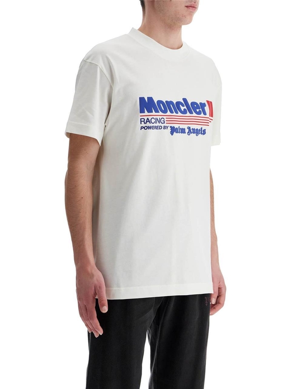 몽클레르 X 팜엔젤스 FW24 white cotton t-shirt with racing logo 8C000 03 89AKK WHITE