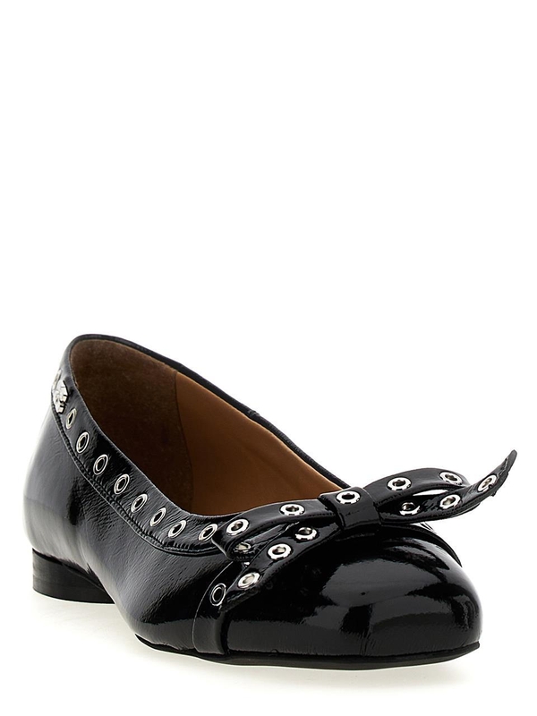 가니 SS25 Eyelets Bow ballet flats S2755099 Black  