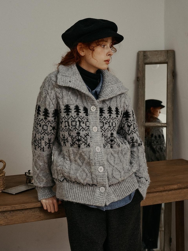 PM_Pine graphic knit cardigan_GRAY