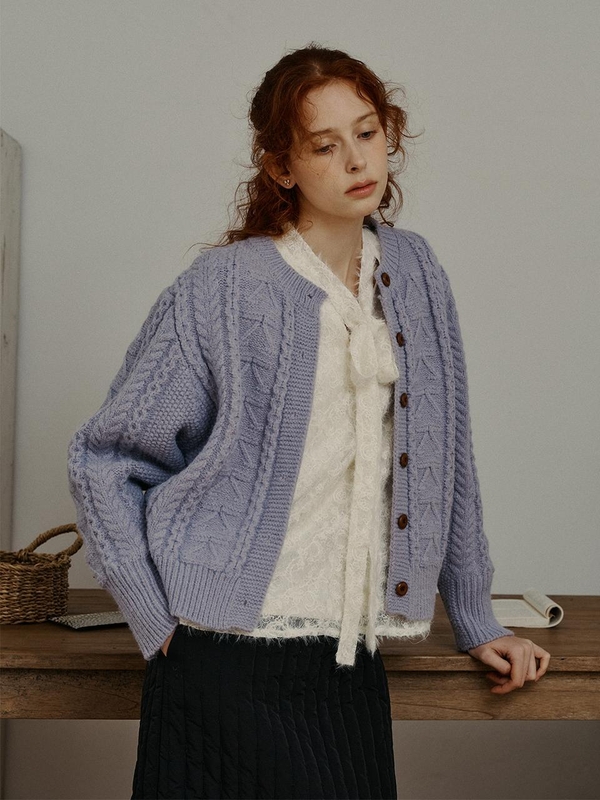 PM_Round button knit cardigan_PURPLE