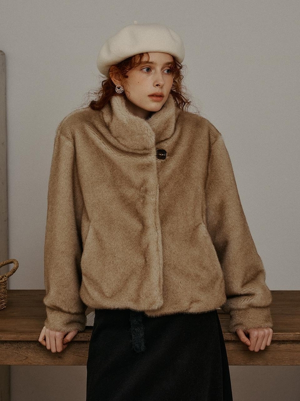 PM_High neck fur jacket_BEIGE