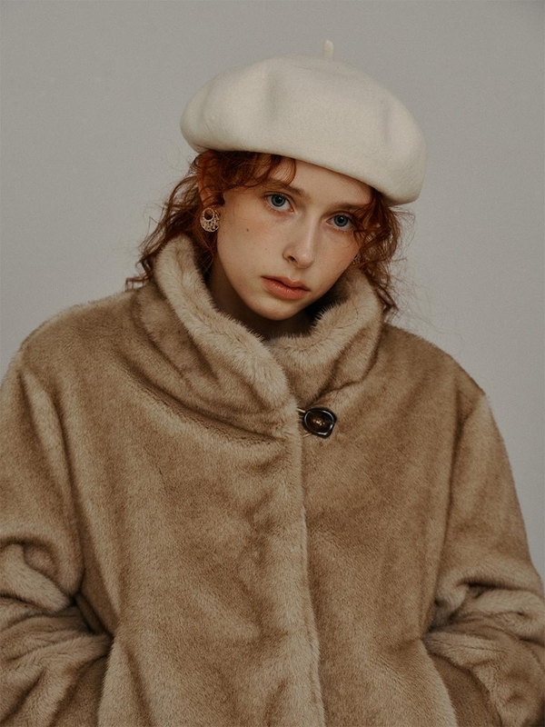 PM_High neck fur jacket_BEIGE