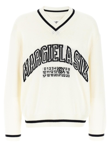 MM6 메종 마르지엘라 SS25 V-neck sweater SH0HN0002M13085101 White