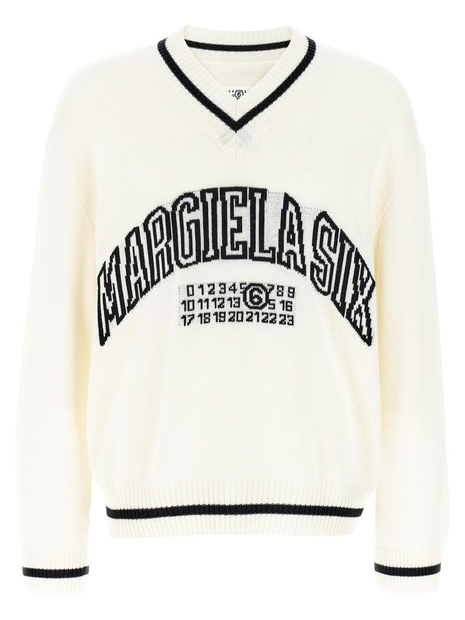 MM6 메종 마르지엘라 SS25 V-neck sweater SH0HN0002M13085101 White